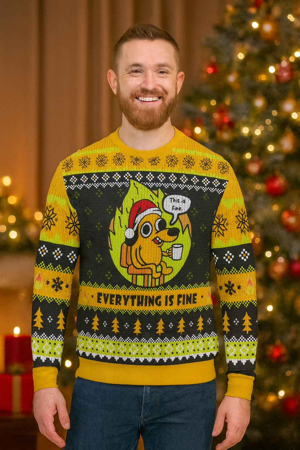 Men's ugly Christmas sweater - Everything is fine