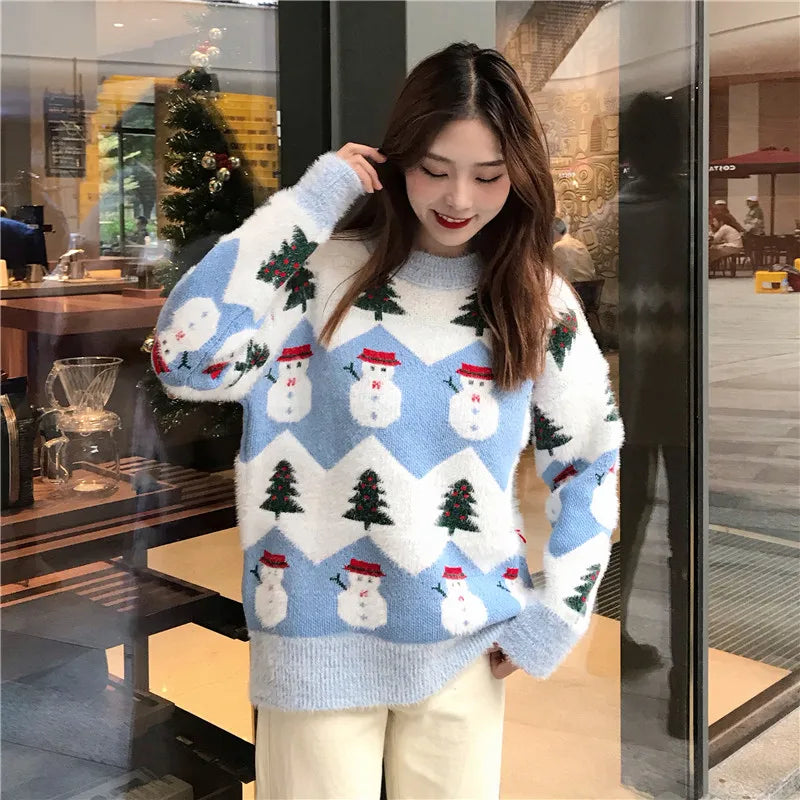 Women's cute Christmas sweater - Blue