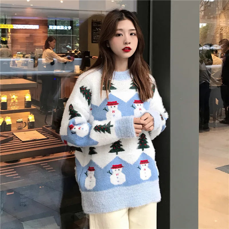 Women's cute Christmas sweater - Blue